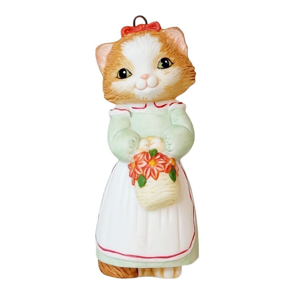 Hallmark Ornament Christmas Kitty 1st in Series Porcelain Cat Kitten with Basket